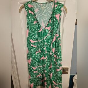 Lilly Pulitzer Green and Pink Leaf Midi Dress Size Medium Nwot